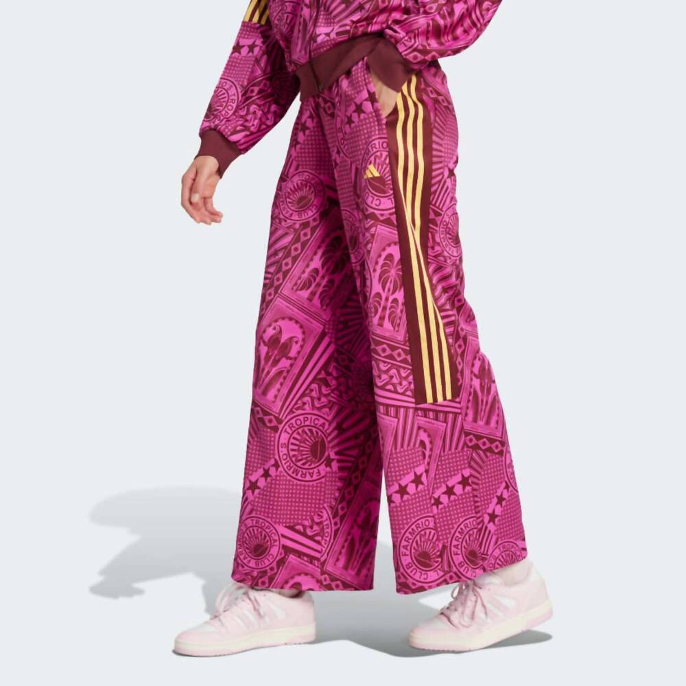 Adidas Women's Pink Patterned Wide-Leg Pants
